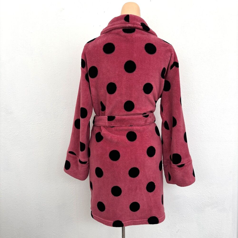 Y2K PINK Victorias Secret Fleece Robe Size XS Polka Dots 2012 Sleepwear - Picture 2 of 8
